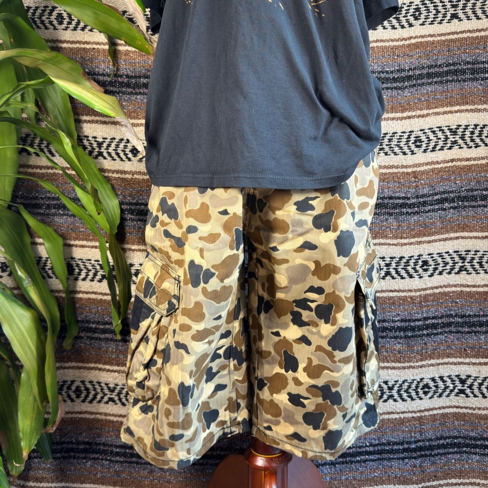 GSIIS Jeans Mens 32 Duck Camo Cargo Shorts Baggy Y2K Streetwear Brown Tan Cotton